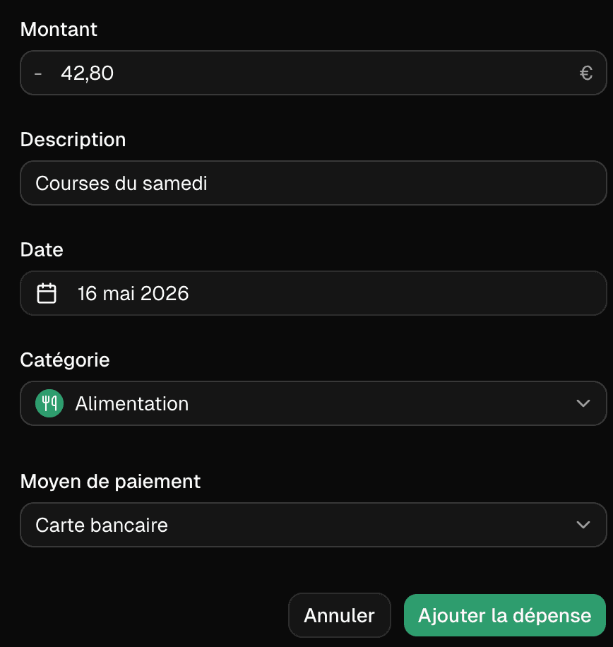 Formulaire d’ajout d’une dépense dans ZenFinance